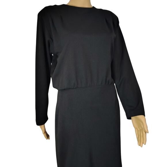 1960s Mod MCM Black Long Sleeve Highneck Pencil Skirt Dress Back Buttons Size S - Picture 5 of 11